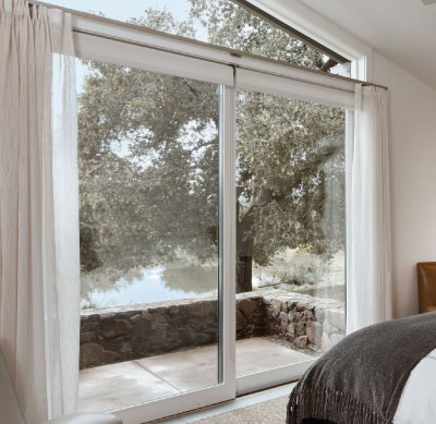 VistaLuxe Stretta sliding door interior with white hardware.